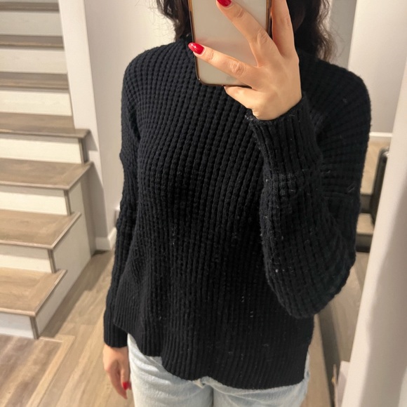 Navy waffle turtleneck sweater - Picture 2 of 5
